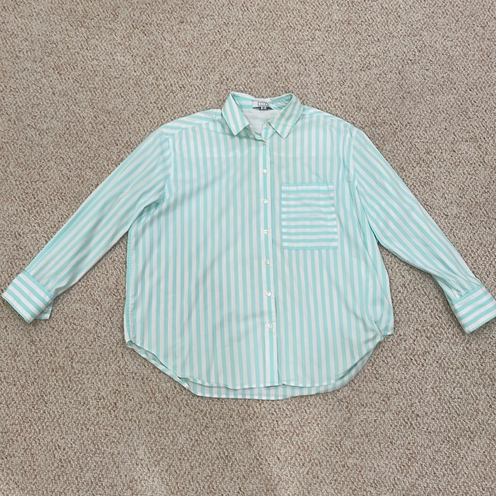 AYR teal-and-white oversized cotton button-down